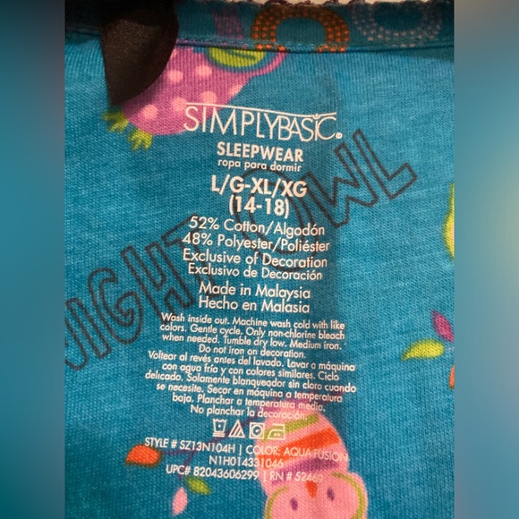 Sz L-XL Women’s Nightgown. Owl Sleepwear. Great Condition. Simply Basic brand. - Picture 2 of 5